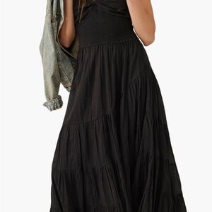 Free people sun drenched Black Tiered A-line Maxi Dress